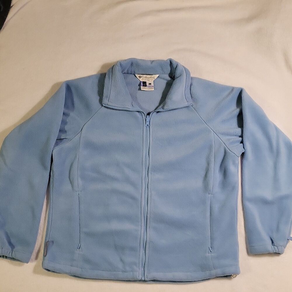 Columbia Women's Light Blue  Full Zip Fleece Jacket Pockets Size L EUC Fast Ship